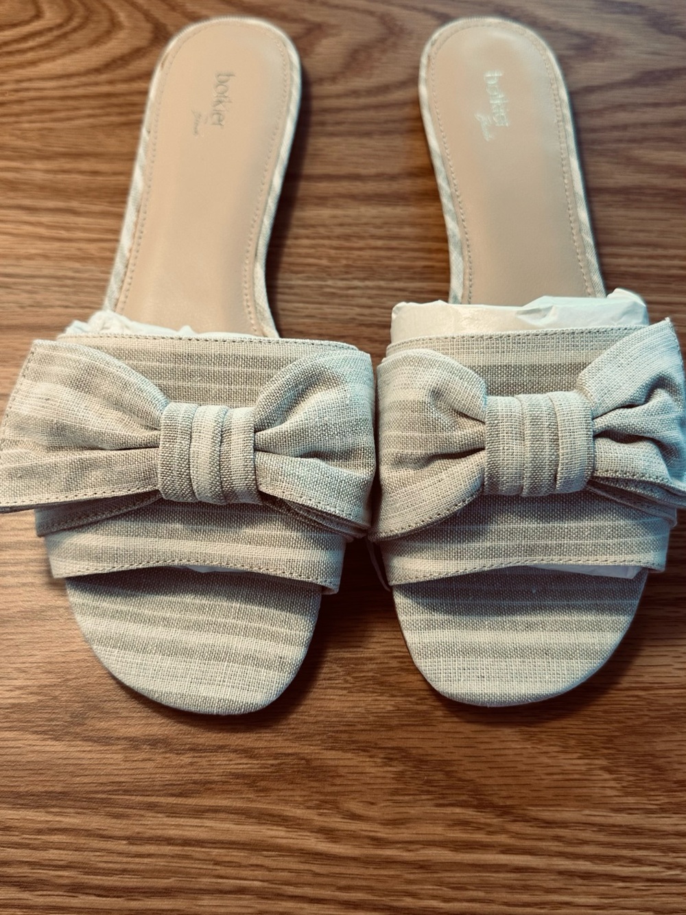Botkier Beige & Grey Linen & Leather Women's Sandals - Slip-On Flats, NIB, 11M
